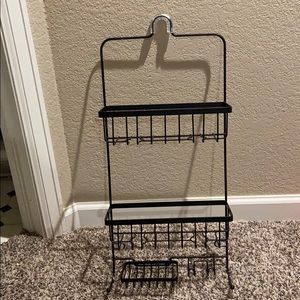 Black hanging shower caddy